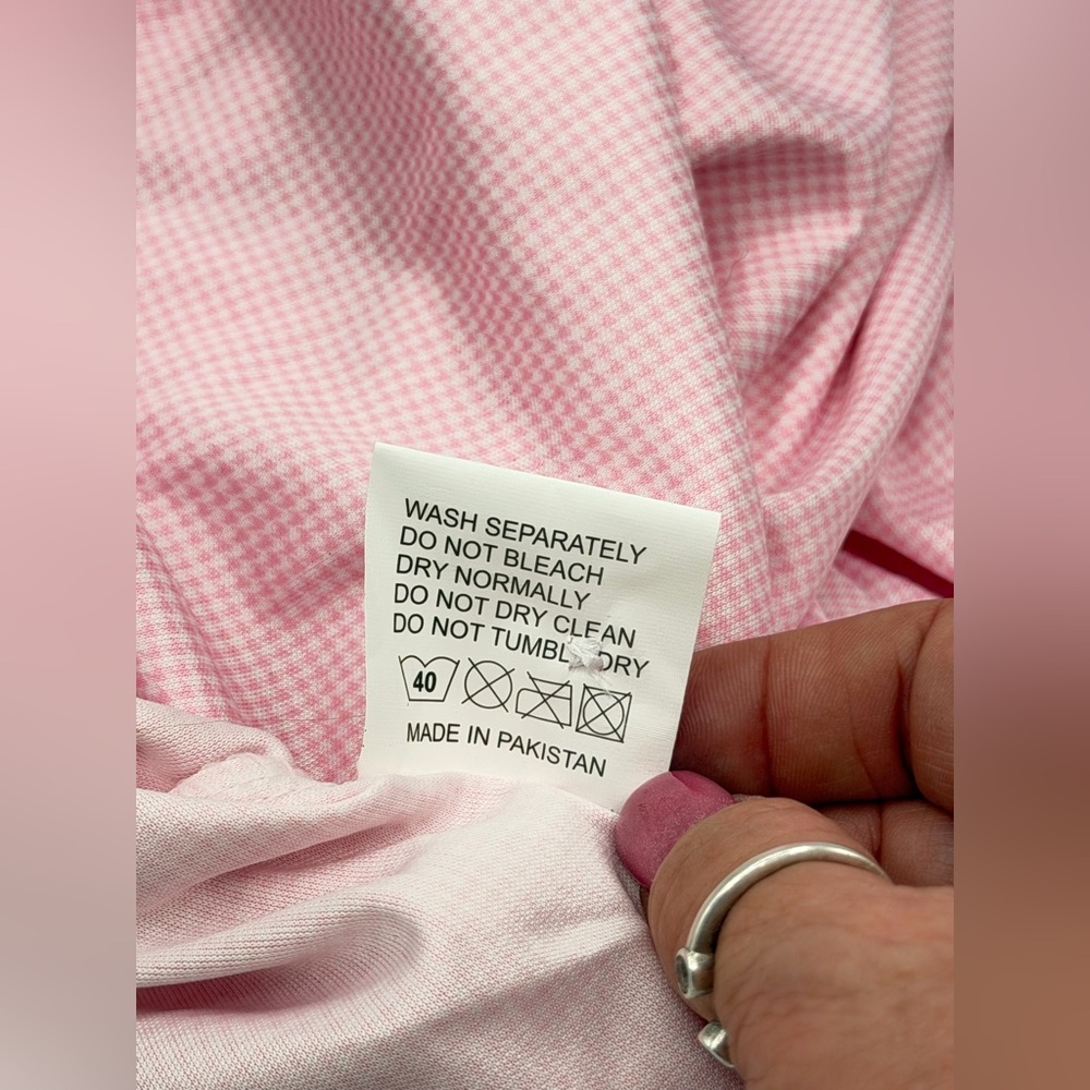 Collars & Co NWT Semi-Spread Collar Polo In Pink Houndstooth Print.  Size Large - Picture 7 of 16